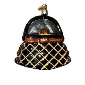 Christmas Ornament, Christopher Radko, Black And‎ Gold Handbag Hand Painted